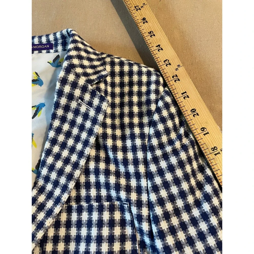 James Morgan Boys Gingham Blazer Size 16 Blue White Patch Pockets Elbow Patches